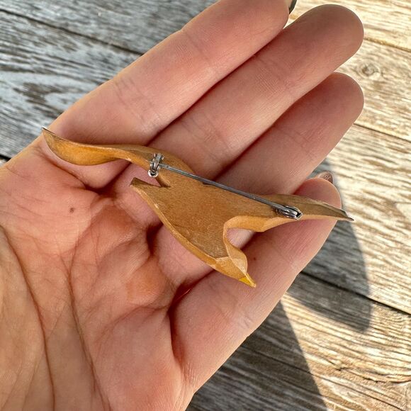 Vintage Jewelry Wooden Bird Brooch Pin - Picture 2 of 2